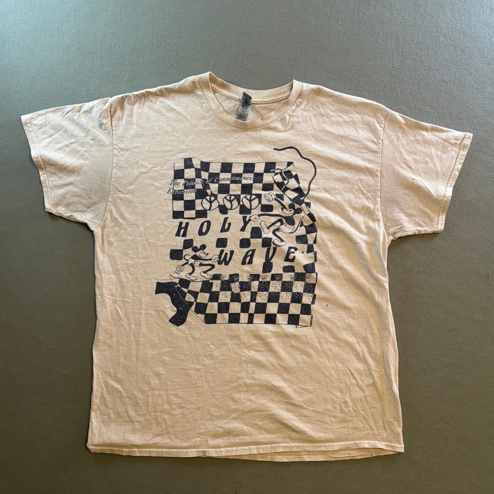 Holy Wave Band Graphic T-Shirt Mens XL Cream Psych Rock Indie Music Austin